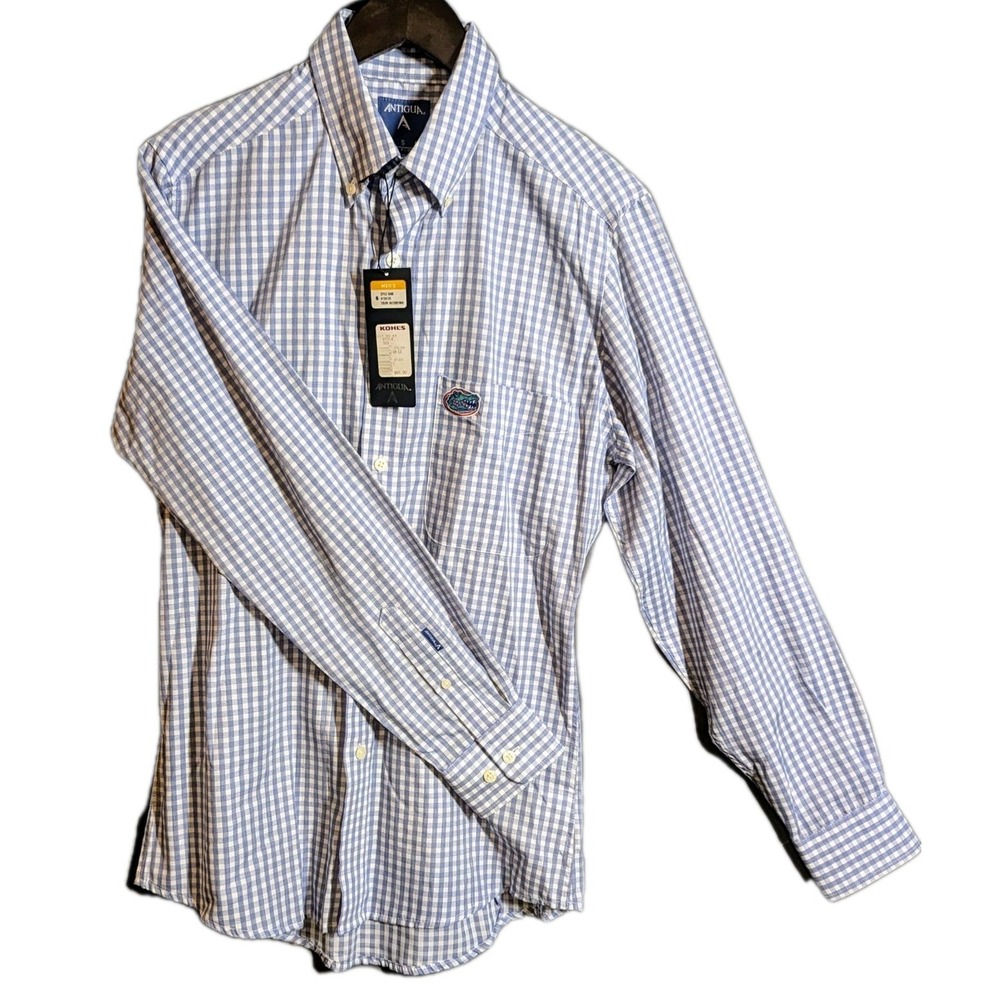 Antigua Florida Gators Shirt S NWT Blue Check NCAA Cotton Southern‎ Style Preppy